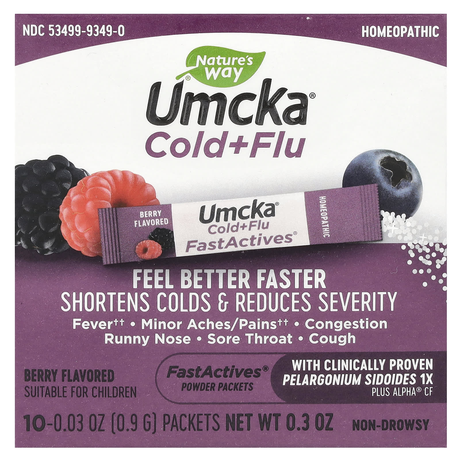 Nature’s Way, Umcka, Fast Actives, Cold + Flu Relief, Non-Drowsy, Berry Flavor, 10 Packets UPC 033674153499 | Hilife Vitamins